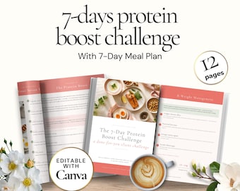 7 Day Protein Boost Challenge, High Protein Meal Guide, Editable Canva Nutrition Planner, Protein Tracker, Wellness Challenge PDF