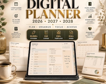 All-in-One Digital Planner Trackers 2026, 2027, 2028 Digital Journals, Digital Planner, Digital Goodnotes Templates, Weekly, Daily Planner