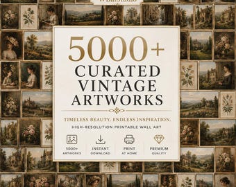 Pacchetto di oltre 5000 stampe artistiche vintage per pareti / Arredamento in stile country francese / Dipinti ad olio / Galleria di stampe cottagecore per pareti / Download digitale
