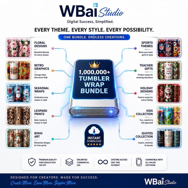 1.000.000+ Tumbler Wrap-bundel PNG SVG DXF EP's | Sublimatieontwerpen voor smalle bekers van 20 oz | Mega digitaal downloadpakket afbeelding 3