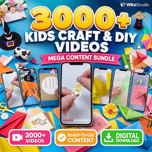 3000+ pysselvideor för barn, kreativa aktivitetsrullar, digital nedladdning, virala inlärningsrullar för TikTok, YouTube Shorts och Instagram