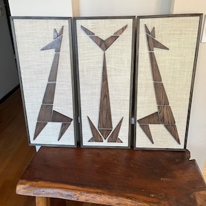 Mad Men Cat Giraffe Mid Century Modern Eames Era Triptych Art image 4