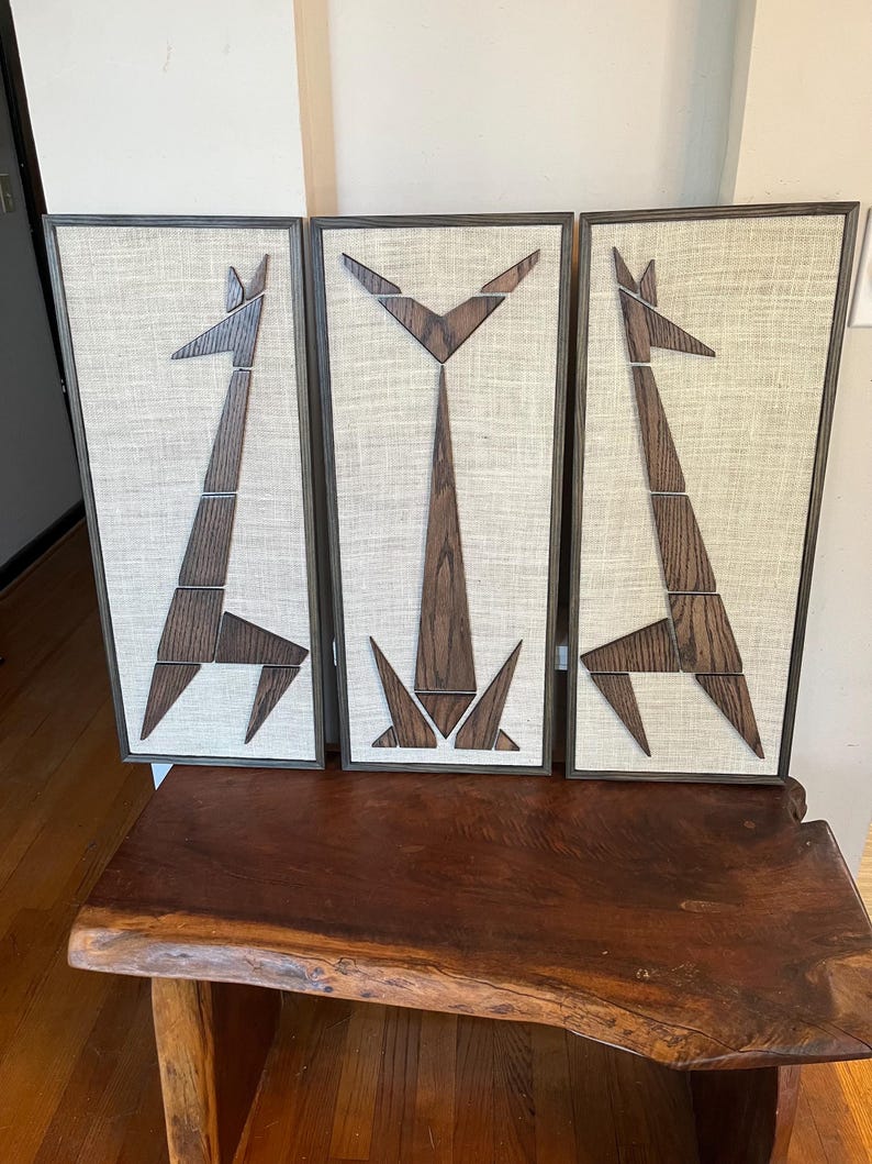 Mad Men Cat Giraffe Mid Century Modern Eames Era Triptych Art image 4