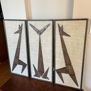 Mad Men Cat Giraffe Mid Century Modern Eames Era Triptych Art image 5