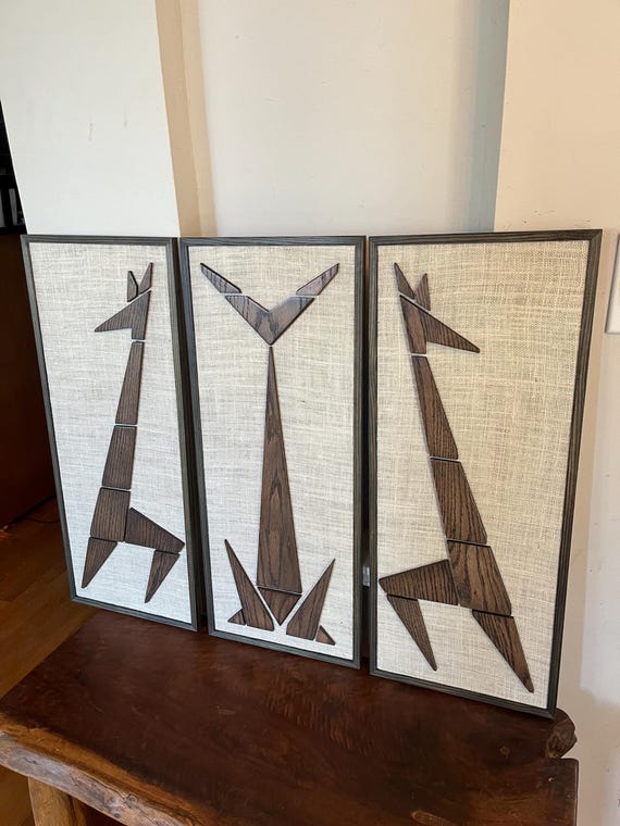 Mad Men Cat Giraffe Mid Century Modern Eames Era Triptych Art - Etsy
