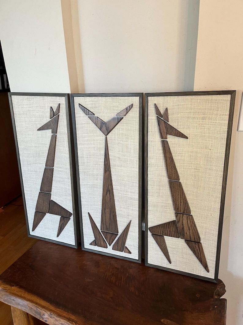 Mad Men Cat Giraffe Mid Century Modern Eames Era Triptych Art image 5