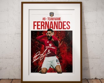 Bruno Fernandes, leggenda del calcio del Manchester United, poster artistico rimasterizzato di lusso con firma.