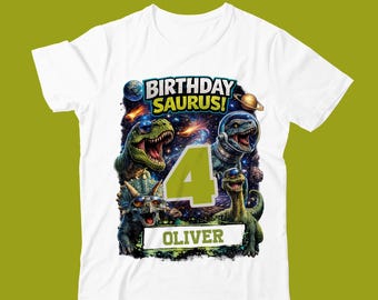Maglietta di compleanno personalizzata con dinosauri per bambine e bambini