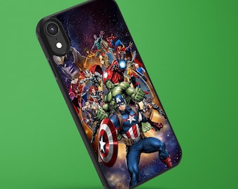 Custodia per iPhone con tema Avengers Marvel / Copertina con supereroi e fumetti / Custodia in gomma antiurto