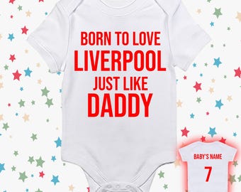 Born To Love Liverpool Personalised Baby Vest 0-3 3-6 6-9 9-12 12-18 100% Cotton