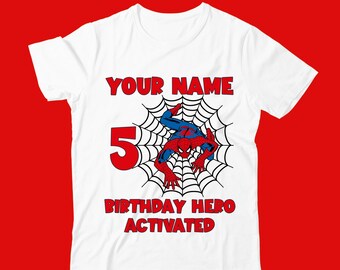 Maglietta di compleanno personalizzata ispirata a Spiderman per ragazze e ragazzi