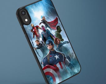 Custodia per iPhone con tema Avengers Marvel / Copertina con supereroi e fumetti / Custodia in gomma antiurto