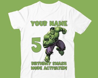 Maglietta di compleanno personalizzata ispirata a Hulk per ragazze e ragazzi