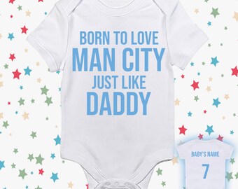 Born To Love Man City Personalised Baby Vest 0-3 3-6 6-9 9-12 12-18 100% Cotton