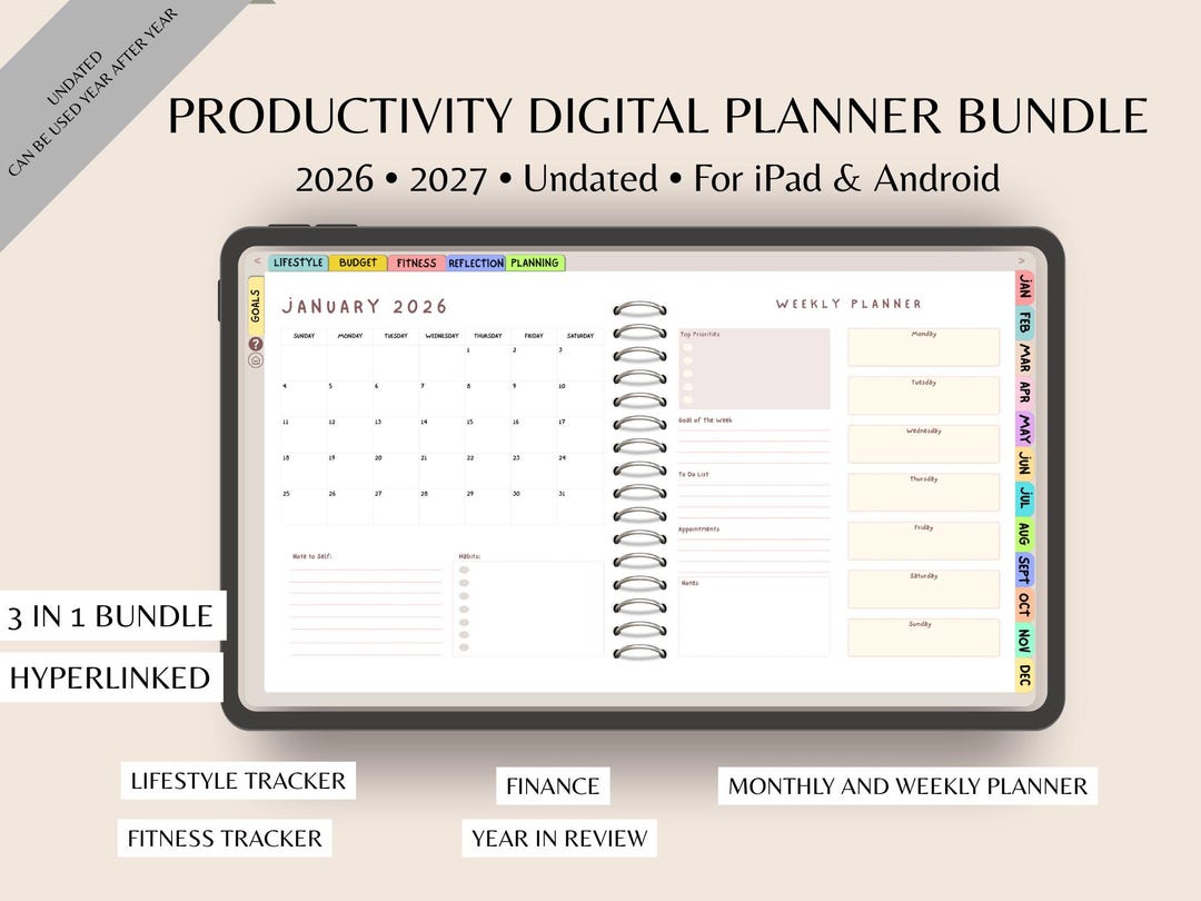 Productivity Digital Planner Bundle | iPad Goodnotes 2026 2027 ...