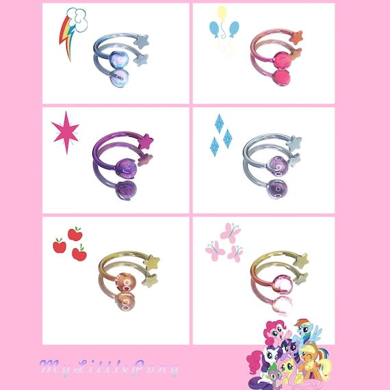 Titanium MLP Opal Star Spiral Barbell | 16G Twister Ring - 11 Character Styles |  Helix Lip Cartilage Piercing Jewelry