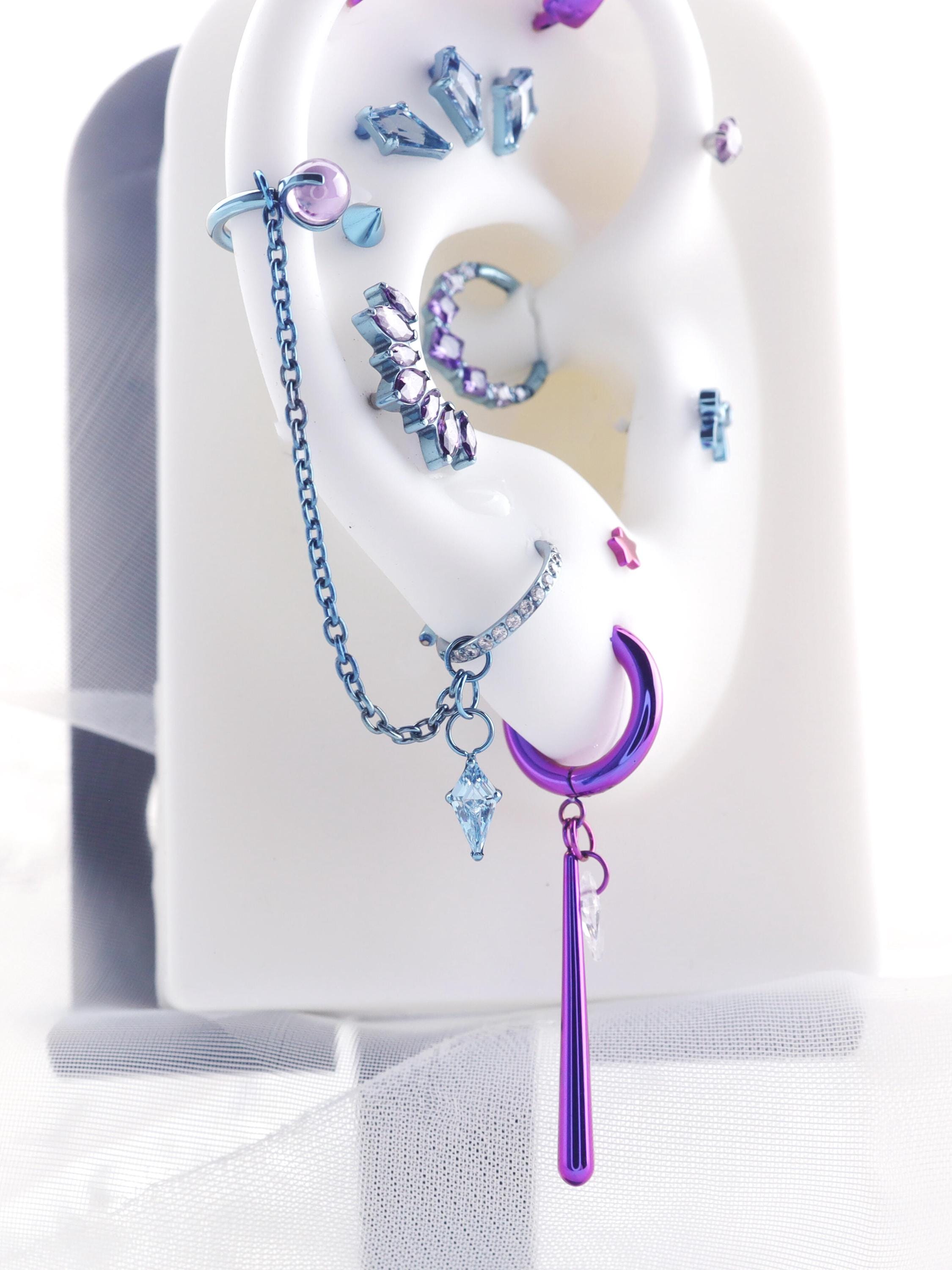 Titanium Ear Stack Titanium Rarity Curated Ear Stack | MLP Diamond Gemstone Piercing Set ...