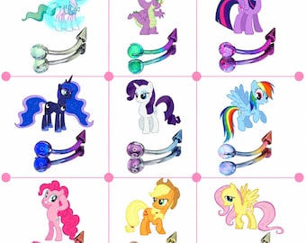 Titanium My Little Pony Eyebrow Ring | Spiked Rook Earring | Curved Barbell Piercing | Mane 6 Luna Hypoallergenic Anime Jewelry