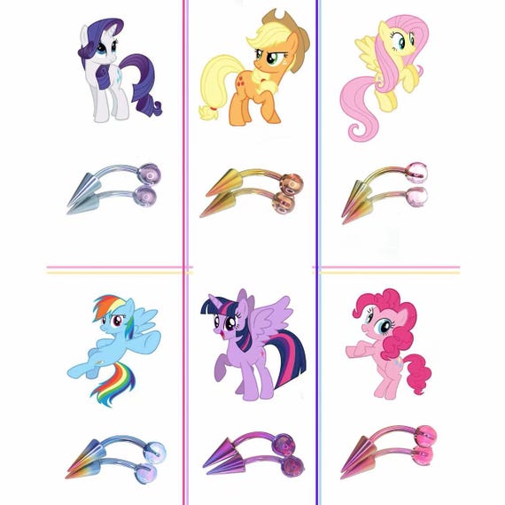 Titanium My Little Pony Eyebrow Ring | Spiked Rook Earring | Curved Barbell Piercing | Mane 6 Luna Hypoallergenic Anime Jewelry
