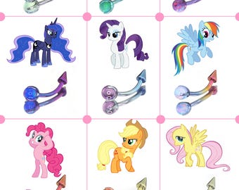 Anillo de ceja de titanio de My Little Pony / Pendiente de aro con pinchos / Piercing de barra curva / Joyería de anime hipoalergénica de Mane 6 Luna