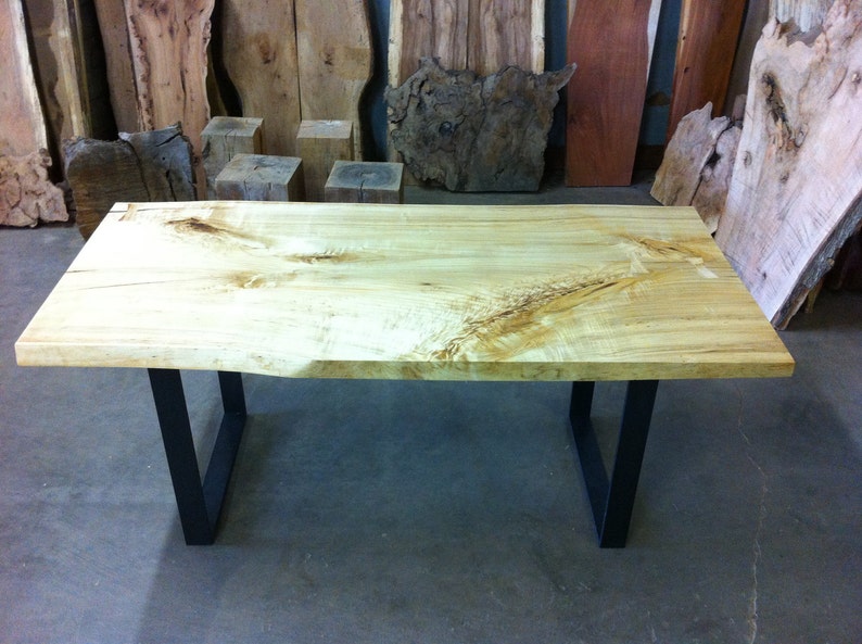 Live Edge Desk Cottonwood Wood Slab Custom Made Table Modern Office Reclaimed