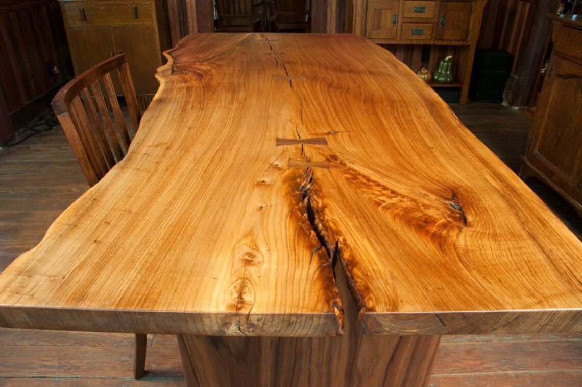 Single Slab Live Edge Dining Table, Live Edge Elm Table, Wood Slab