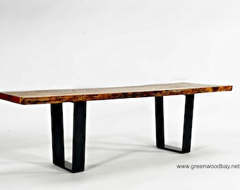 Live Edge Bench, Live Oak Bench, Live Edge Wood Bench, Wood Slab Bench, Steel Legs, Custom Wood Bench