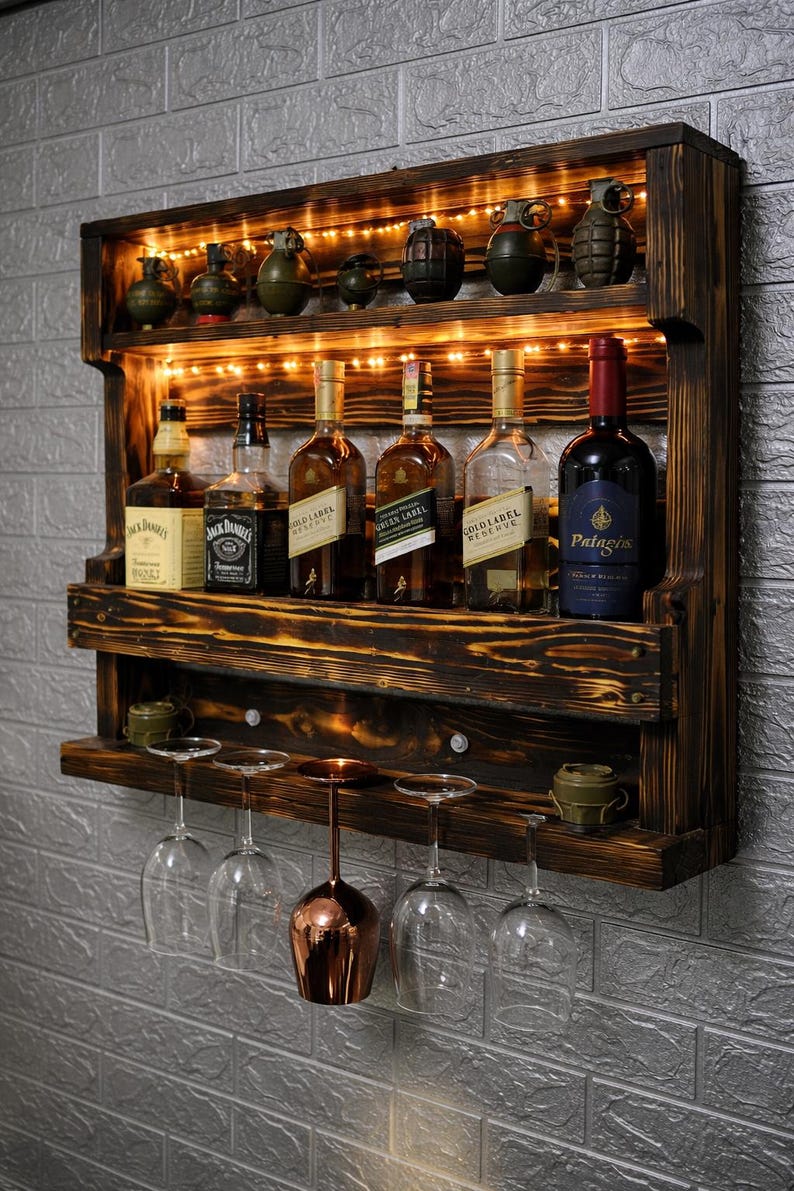 Bar Stack Shelf Rustic Wooden Bar Shelf Wall Mounted - Etsy