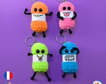 Patron Crochet Pelote Amigurumi PDF (Fr/En-US) – Mini Personnage Porte-Cles ou Bijou de Sac – 3 Tailles – Crunchy Wooly L