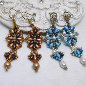 Esme Earrings Beading Pattern: Superduo, Bicone, Pearl (PDF Digital Download)