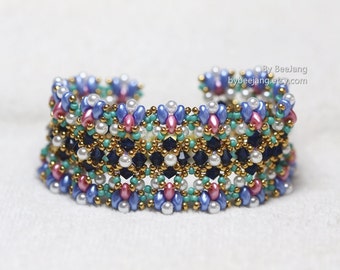 Patrón de abalorios, Gentiana, Tutoriales de pulseras, PDF