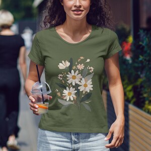 Gänseblümchen Blumenstrauß Shirt, Retro Blumen Illustration T-Shirt, Herbst Orange T-Shirt, Boho Garten Top, Vintage Natur Grafik T-Shirt