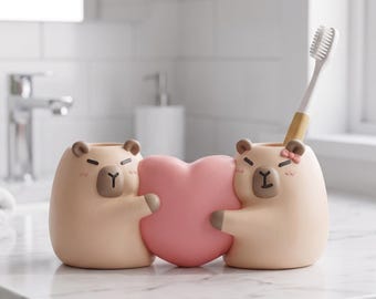 Bear Heart Toothbrush Holder, Bathroom Organizer, Plastic Decor