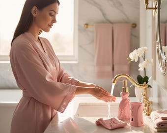 Pink Resin Bathroom Accessories Set, European Style Vanity Decor, 5-Piece Organizer