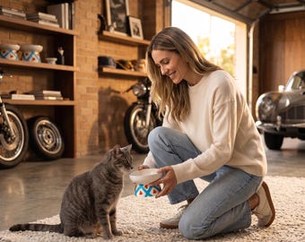 Ceramic Elevated Cat Food Bowl, Tilted Pet Dish for Puppies
