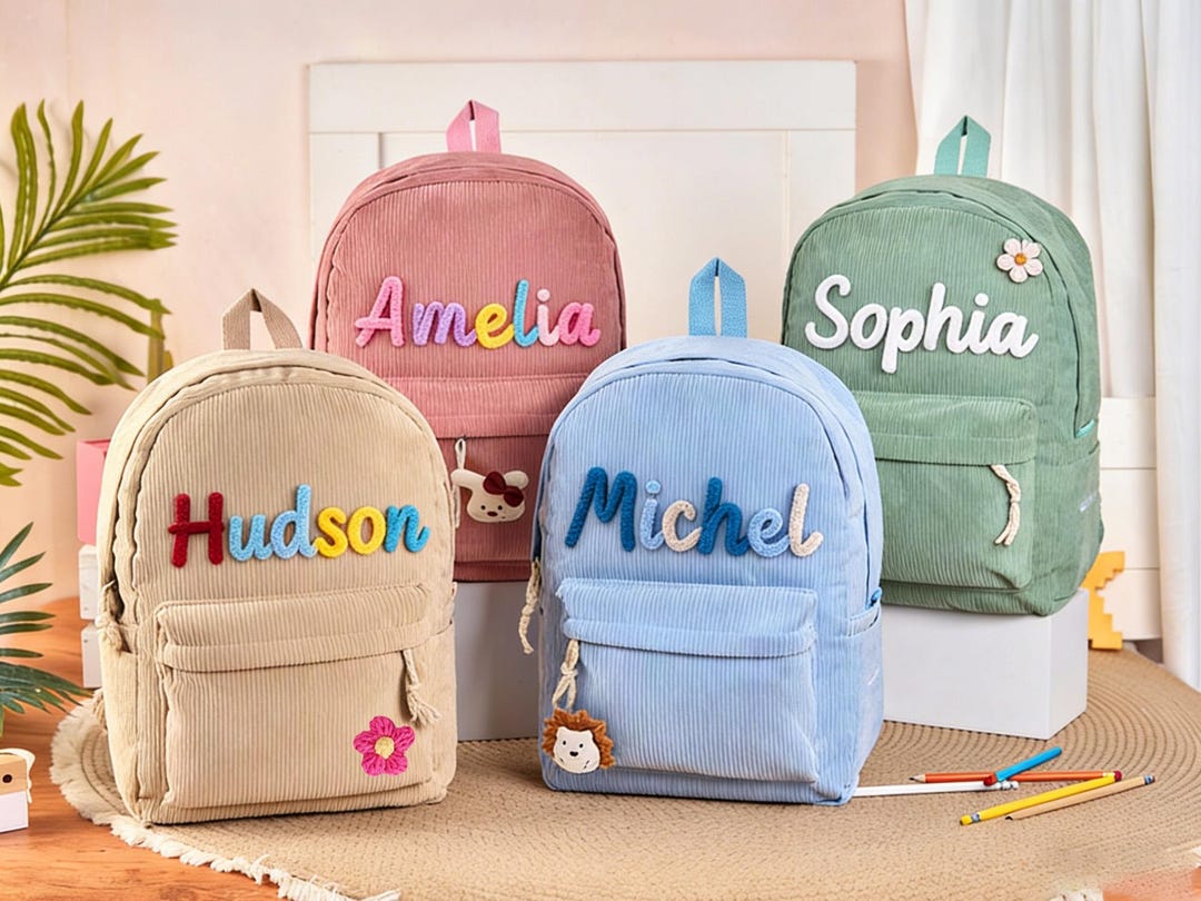 Personalized Corduroy Backpack – Custom Name Kids School Bag, Toddler ...
