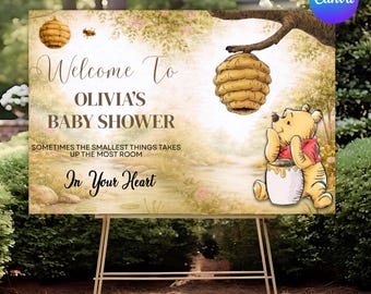 DIGITAL Classic Winnie, The Pooh Baby Shower Birthday invitation Entrance, Door  Winnie, DIY, Text, Canva Editable