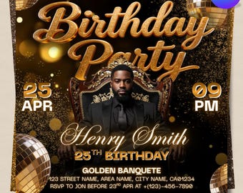 Birthday Party Flyer Men's Birthday Flyer  Birthday Boy, Event Flyer Club Flyer, Birthday Bash Canva Editable Digital download