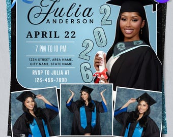 Graduation Flyer 2026, Blue Invitation Template, College Graduation Party Invite, Announcement Premade Flyer, Can Editable