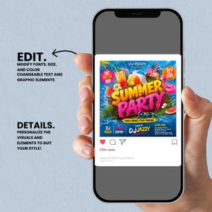 Summer Party Flyer, Beach Party flyer,  Design, Pool Party Invite, Summer Break Party Flyer, Summer Event Flyer, DIY, Text Canva Editable
