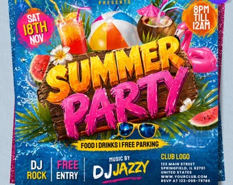 Summer Party Flyer, Beach Party flyer,  Design, Pool Party Invite, Summer Break Party Flyer, Summer Event Flyer, DIY, Text Canva Editable