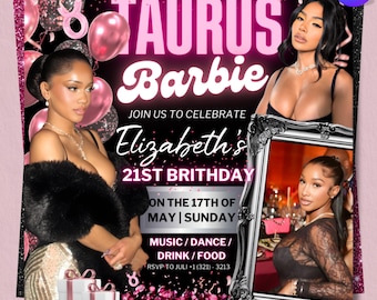 Taurus Season Party Flyer, Birthday Szn Flyer, Taurus Invitation Flyer, Social Media Flyer, Premade Flyer Template DIY,Text,Canva Editable