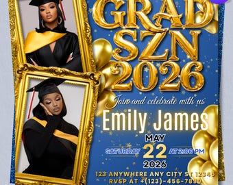 Class of 2026 Gold Graduation-flyer, premade aankondigingsflyer Social Media Flyer, DIY, tekst, Canva bewerkbaar