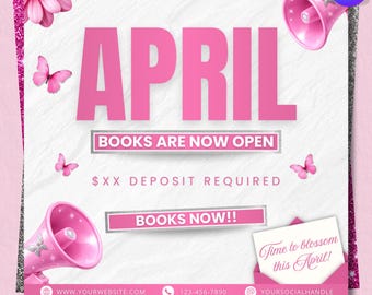 Editable April Bookings Flyer, Appointment Booking  Flyer, Digital Hair Booking Invite, Canva Instant Download DIY, Canva Editable
