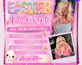 Easter Bookings Flyer Editable Canva Template for Beauty and Hair Services Instant Download  Easter Sale Flyer with Cute Bunny  Pastel Theme