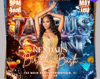 Taurus Season Party Flyer Birthday Szn Flyer Taurus Birthday Event Social Media Flyer Template canva editable