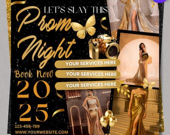 Prom Dress Flyer, Prom Party Celebration, Send Off, Fashion Party Celebration, DIY, Text Canva Editable