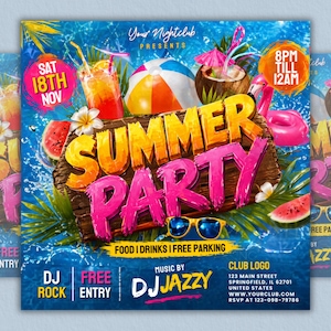 Summer Party Flyer, Beach Party flyer,  Design, Pool Party Invite, Summer Break Party Flyer, Summer Event Flyer, DIY, Text Canva Editable