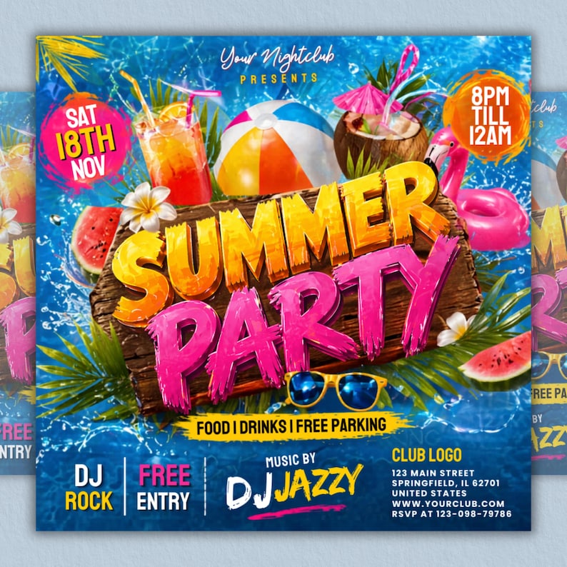 Summer Party Flyer, Beach Party flyer,  Design, Pool Party Invite, Summer Break Party Flyer, Summer Event Flyer, DIY, Text Canva Editable