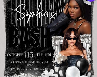 Birthday Party Flyer Template, Birthday Party flyer, Girl Birthday bash Flyer, Birthday Bash,DIY,Text,  (Canva Editable)